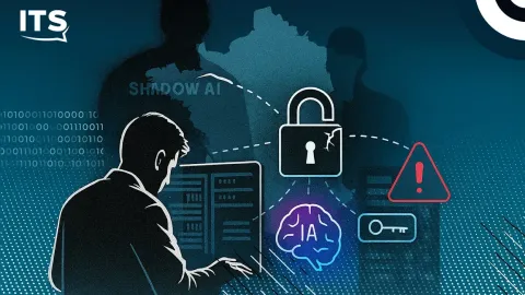 Bureau vide avec ordinateur portable allumé, illustrant le shadow IA en entreprise